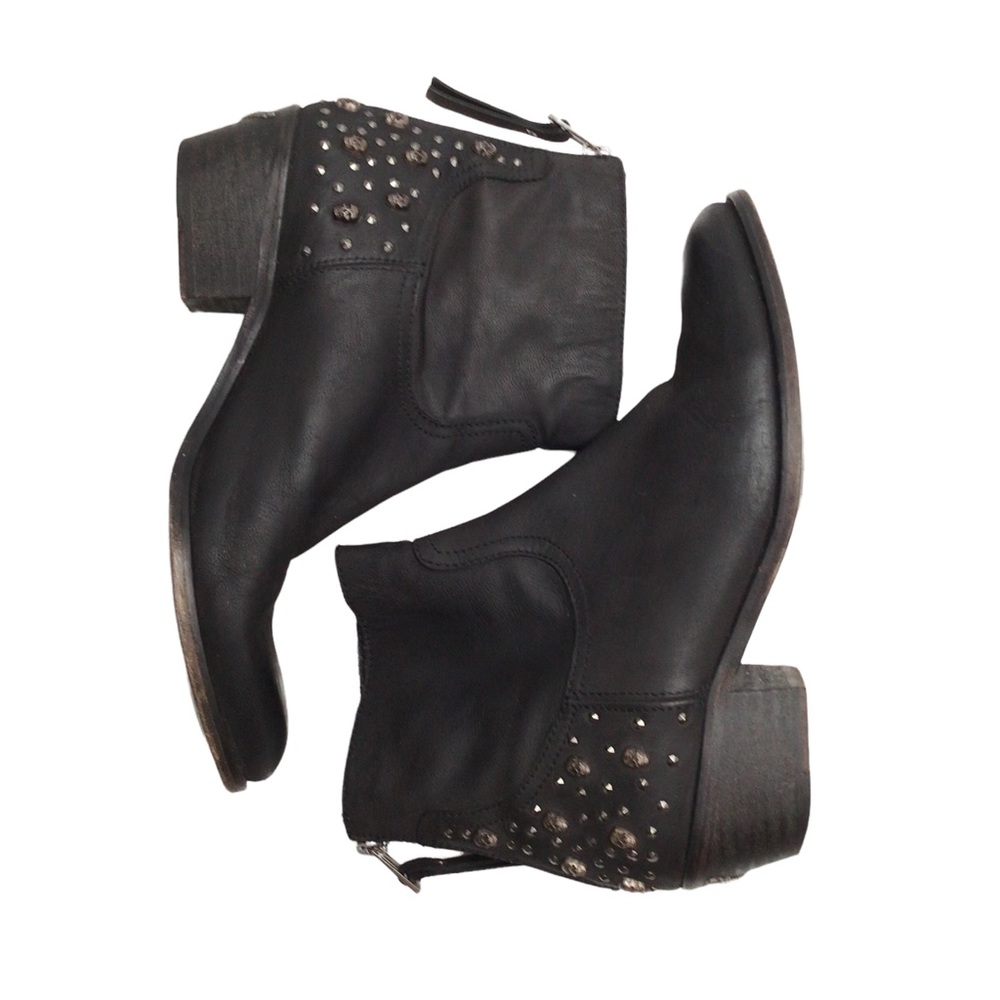 Zadig & Voltaire Skull Embellished Black Leather Ankle Boots Size 7.5